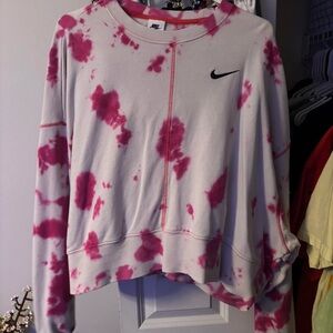 Nike Women's Pink and White Tie-Dye Sweatshirt